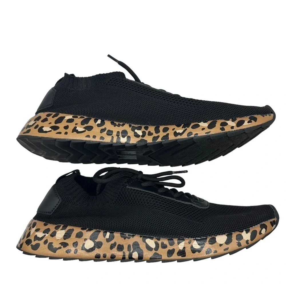 True Craft Flyknit Black/Tan Leopard Print Jogger Sneaker Size 10 - Picture 7 of 10